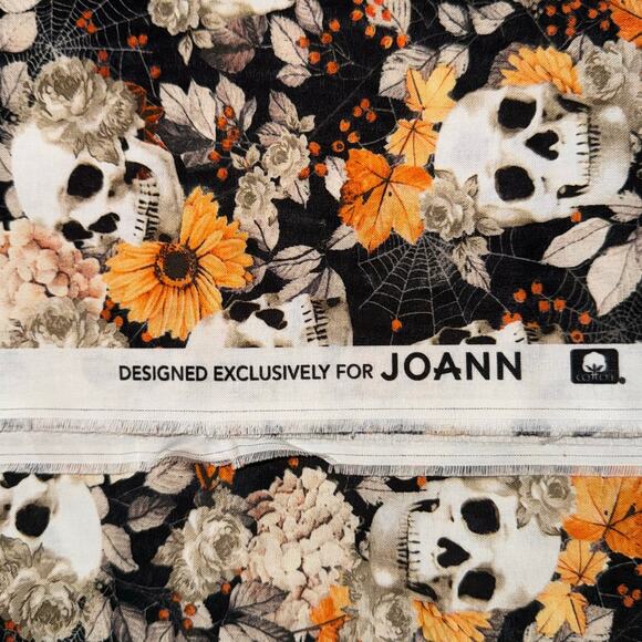 Skulls, Spider Webs & Fall Floral Cotton Fabric - 1/2 Yard - Halloween, Harvest - Picture 5 of 5